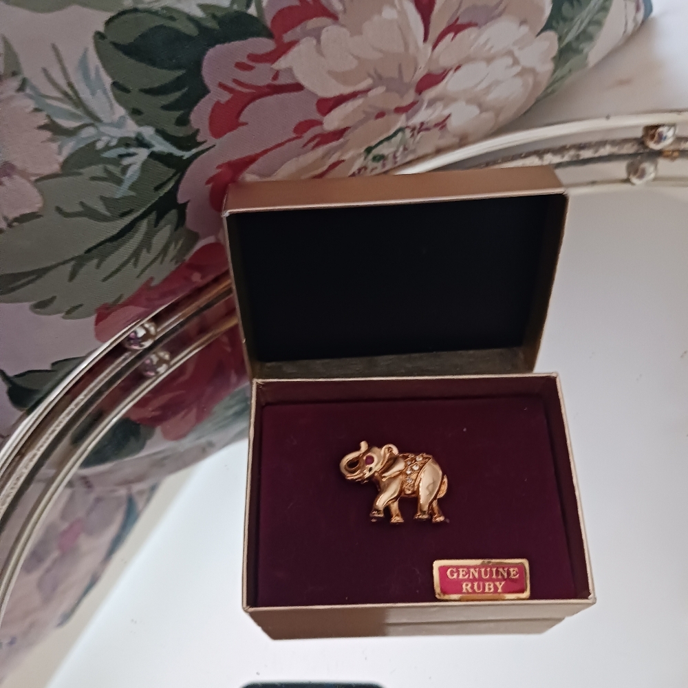 Vintage Imperial Court Elephant Pin, Authentic Ruby In Eye, Valentine Gift